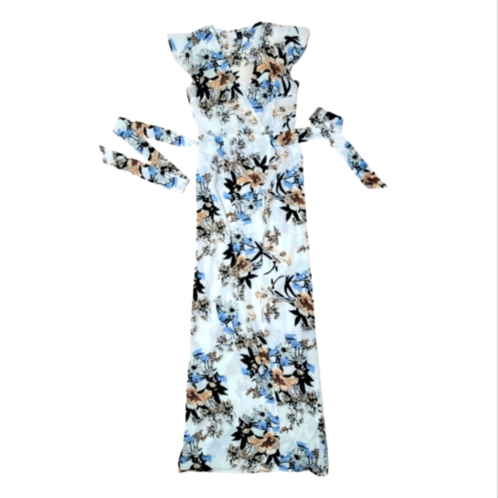 Floor-length Floral Wrap-around Summer Dress